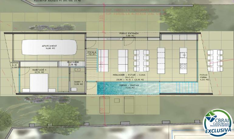 Projet : Terrain avec maison moderne de 3 chambres et piscine.